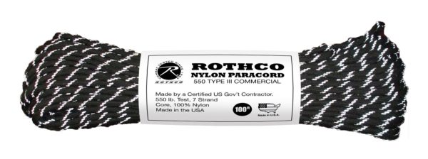 Nylon Paracord Type III 550 LB 100FT - Black/Reflective