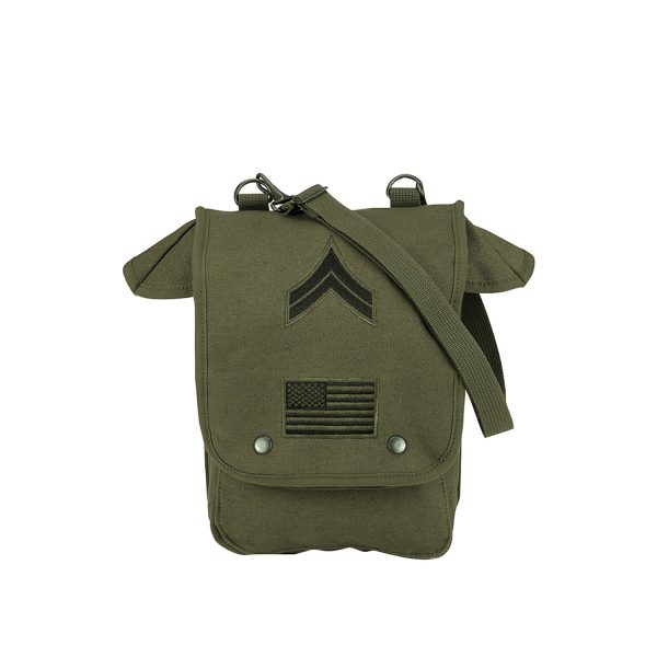 Canvas Map Case Shoulder Bag w/ Military Patches