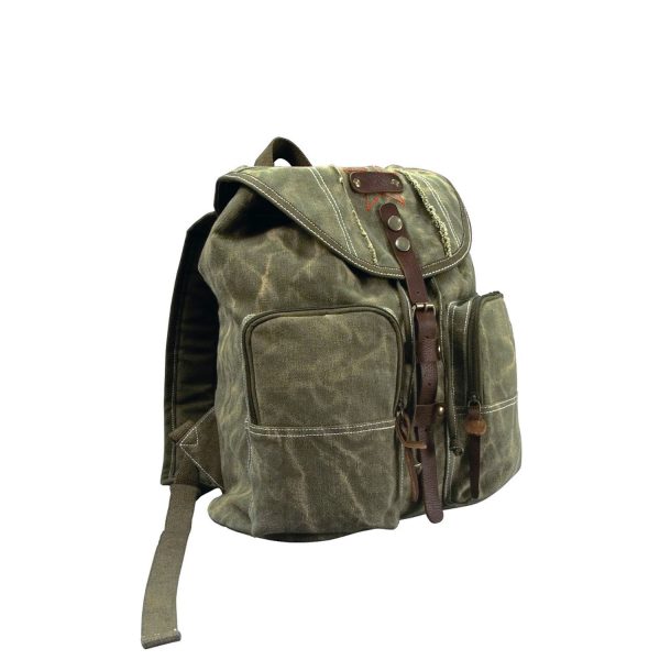 Stone Washed Canvas Backpack w/ Leather Accents