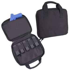 Black Lockable Double Pistol Carry Case w/ 5 Mag Straps
